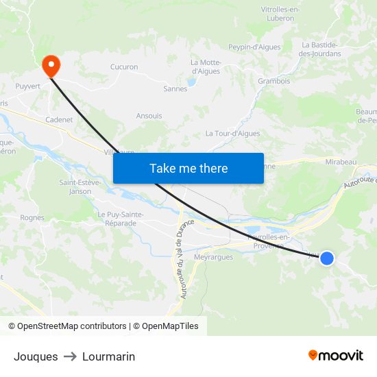 Jouques to Lourmarin map