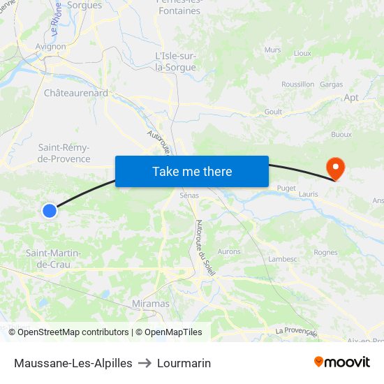Maussane-Les-Alpilles to Lourmarin map