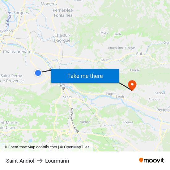 Saint-Andiol to Lourmarin map