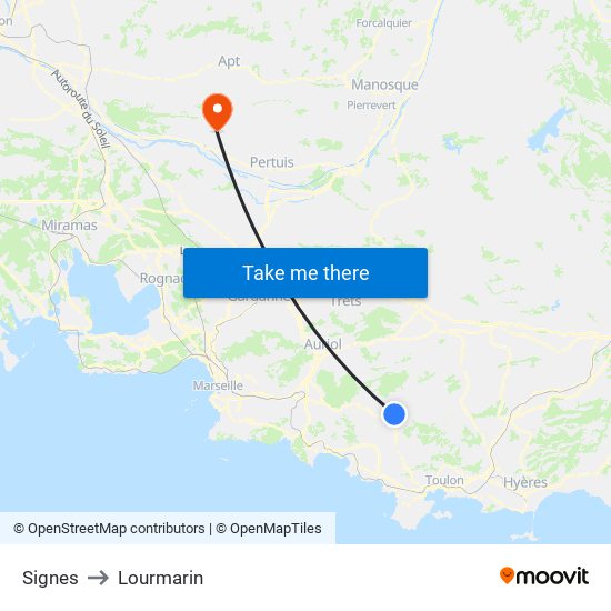 Signes to Lourmarin map