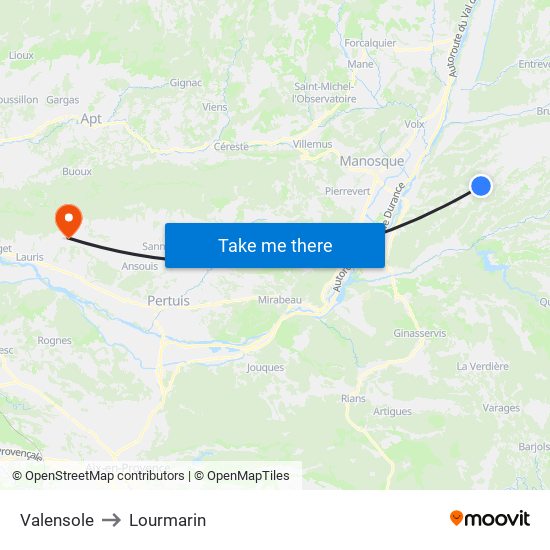 Valensole to Lourmarin map