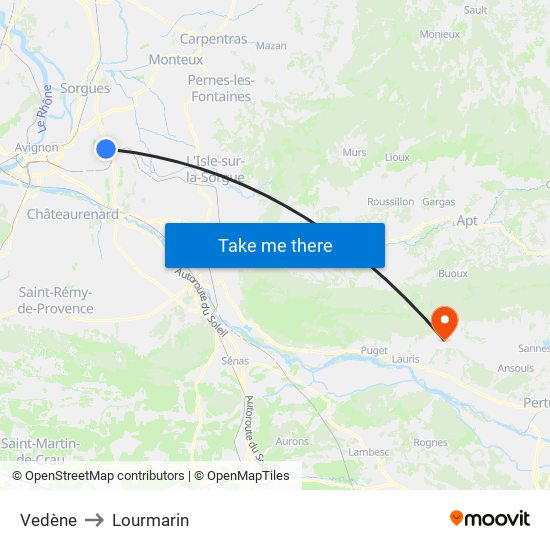 Vedène to Lourmarin map