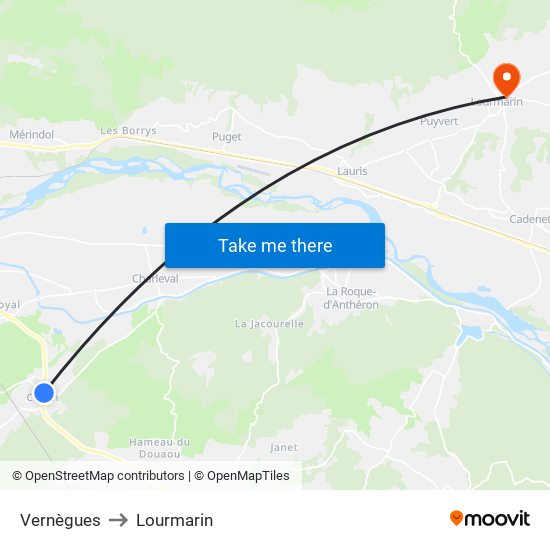 Vernègues to Lourmarin map
