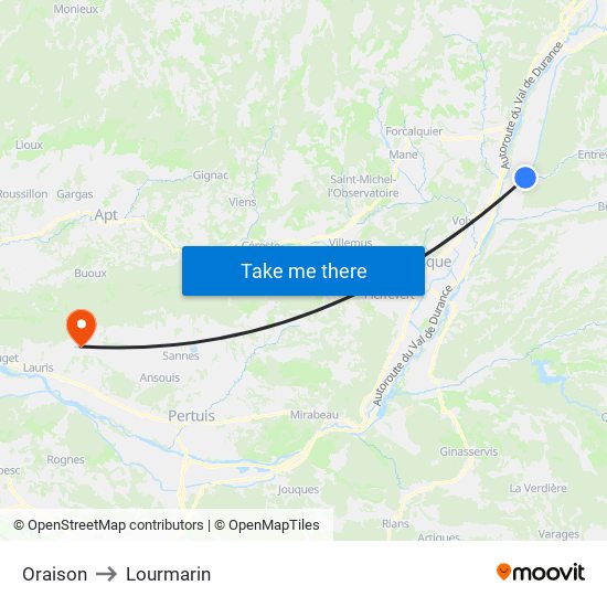 Oraison to Lourmarin map