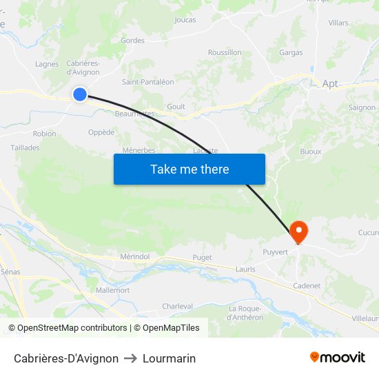 Cabrières-D'Avignon to Lourmarin map