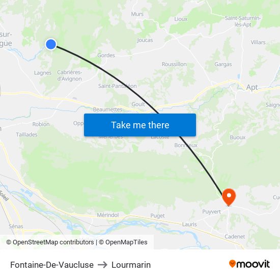 Fontaine-De-Vaucluse to Lourmarin map