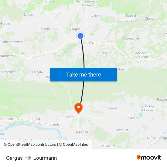 Gargas to Lourmarin map