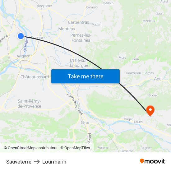 Sauveterre to Lourmarin map