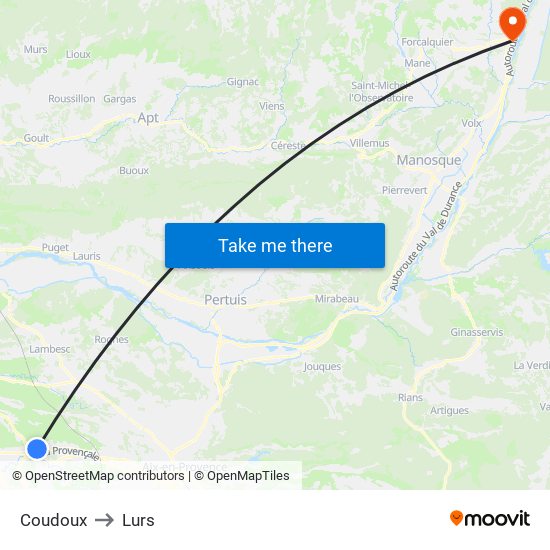 Coudoux to Lurs map