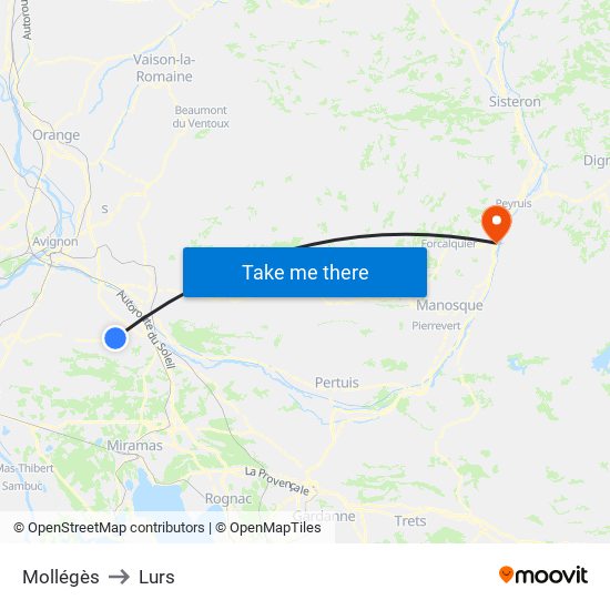 Mollégès to Lurs map