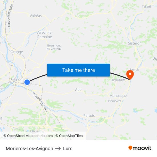 Morières-Lès-Avignon to Lurs map