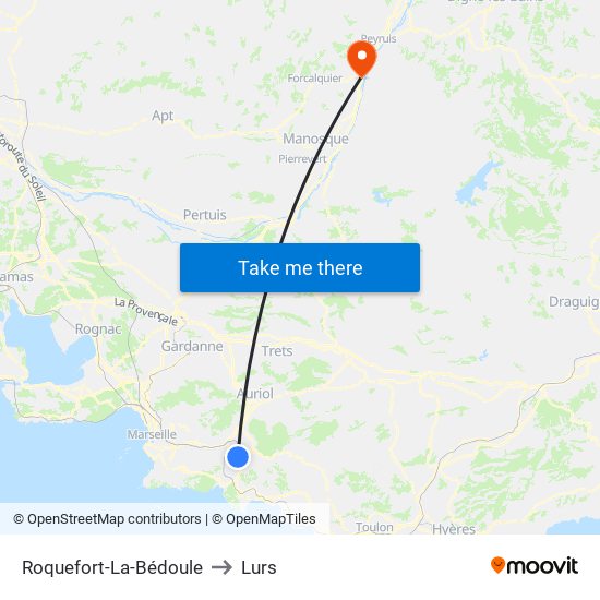 Roquefort-La-Bédoule to Lurs map