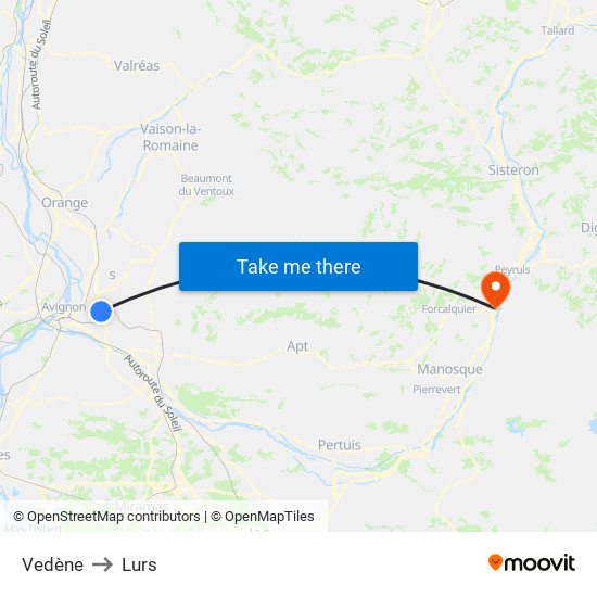 Vedène to Lurs map