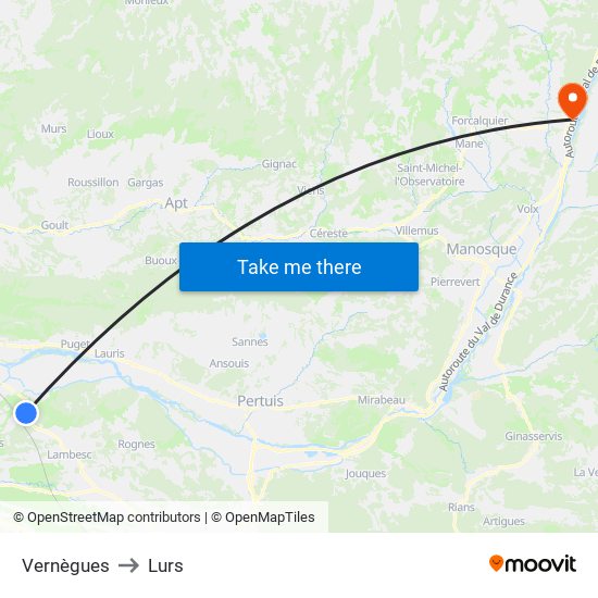 Vernègues to Lurs map