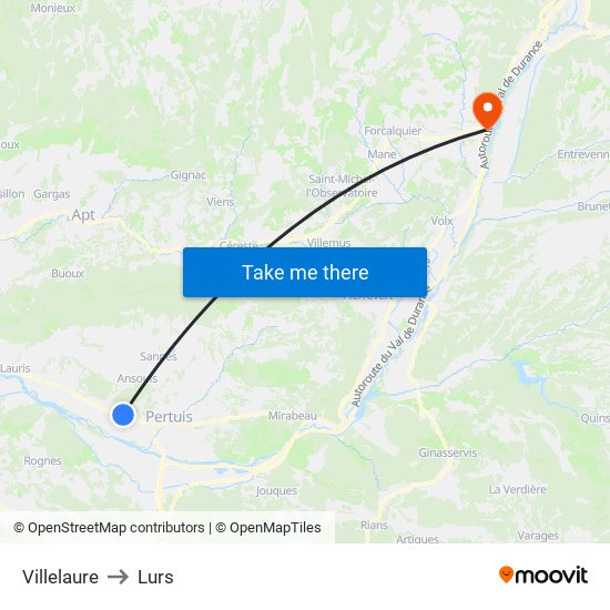 Villelaure to Lurs map