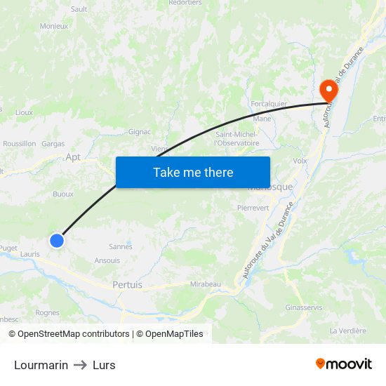 Lourmarin to Lurs map