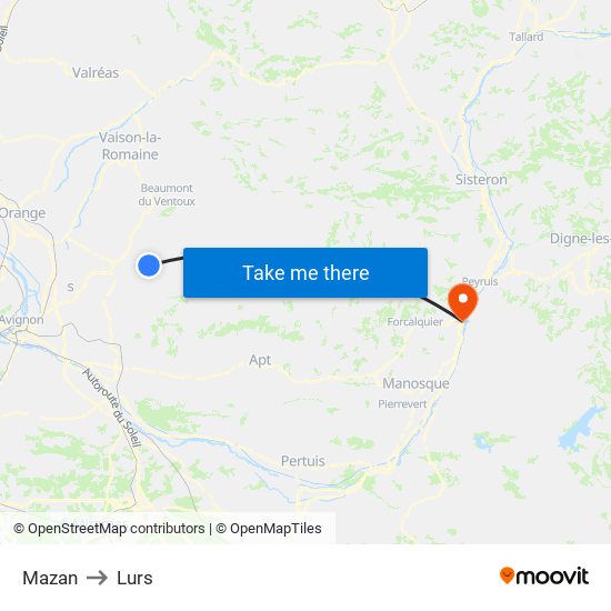 Mazan to Lurs map