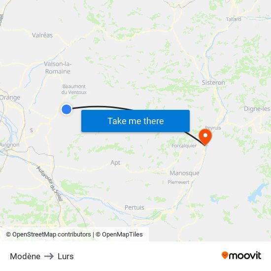 Modène to Lurs map