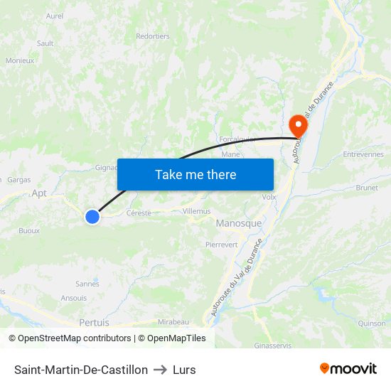Saint-Martin-De-Castillon to Lurs map