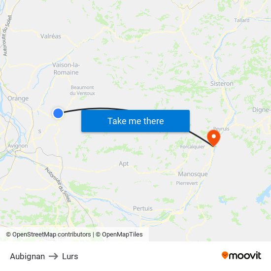 Aubignan to Lurs map