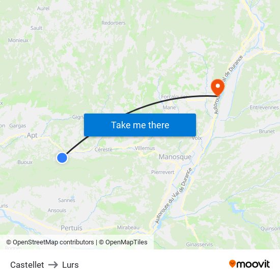 Castellet to Lurs map