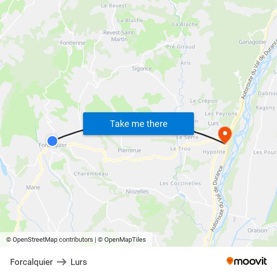 Forcalquier to Lurs map
