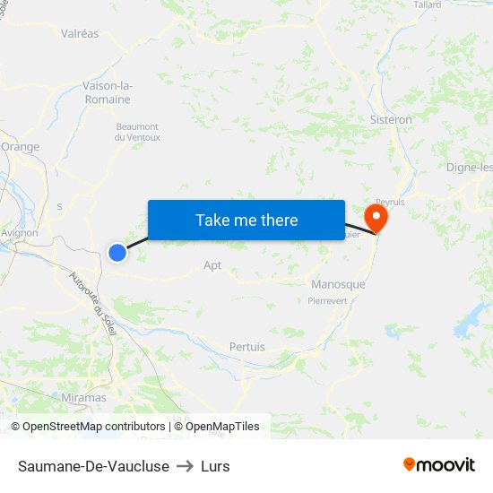 Saumane-De-Vaucluse to Lurs map