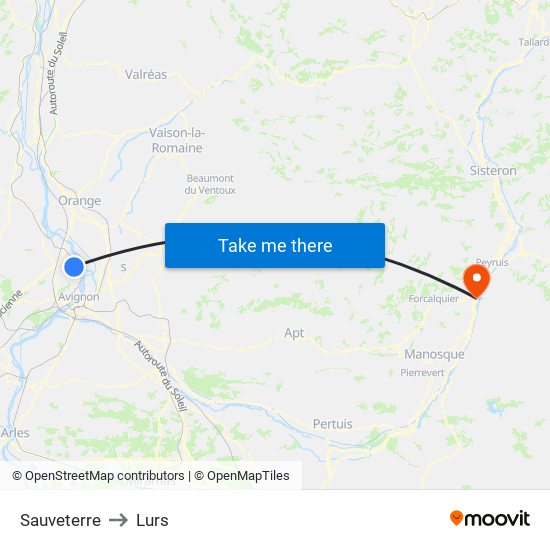 Sauveterre to Lurs map