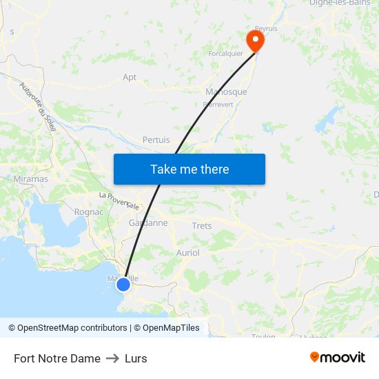 Fort Notre Dame to Lurs map