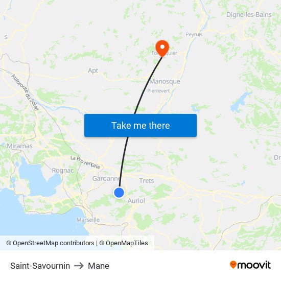 Saint-Savournin to Mane map