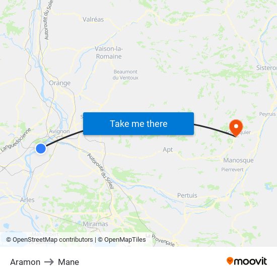 Aramon to Mane map