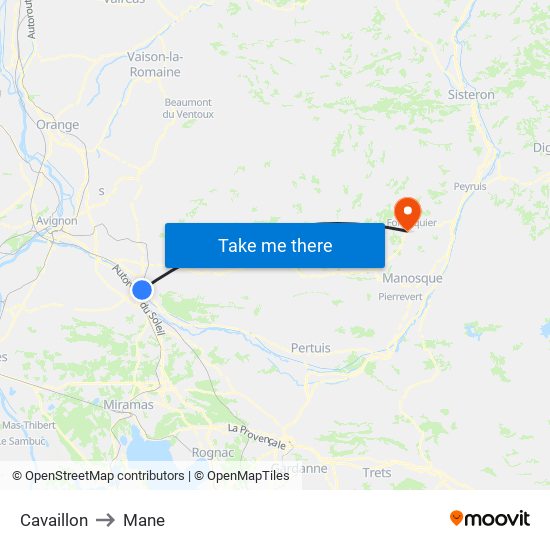 Cavaillon to Mane map