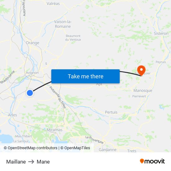Maillane to Mane map