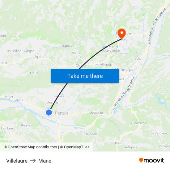 Villelaure to Mane map