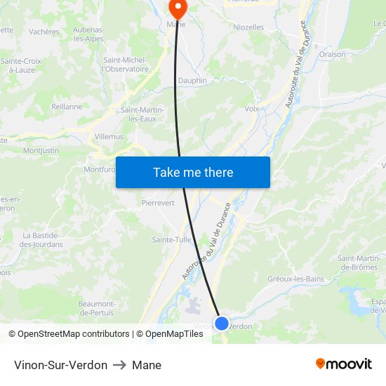 Vinon-Sur-Verdon to Mane map