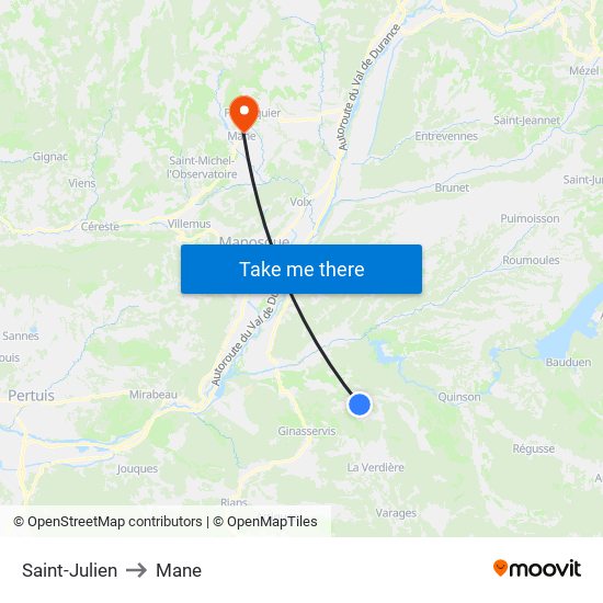 Saint-Julien to Mane map