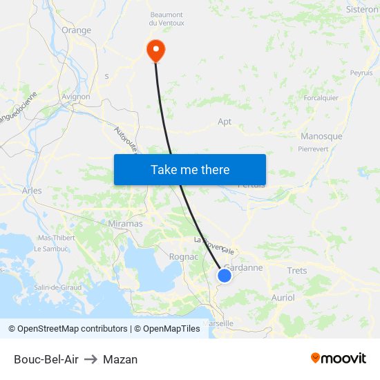 Bouc-Bel-Air to Mazan map