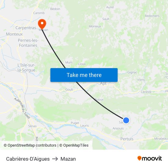 Cabrières-D'Aigues to Mazan map