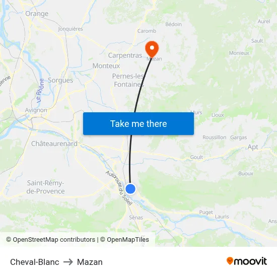 Cheval-Blanc to Mazan map