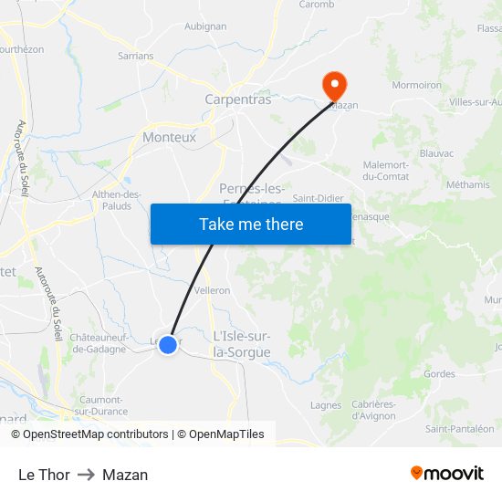 Le Thor to Mazan map