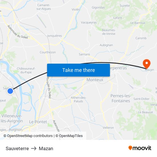 Sauveterre to Mazan map