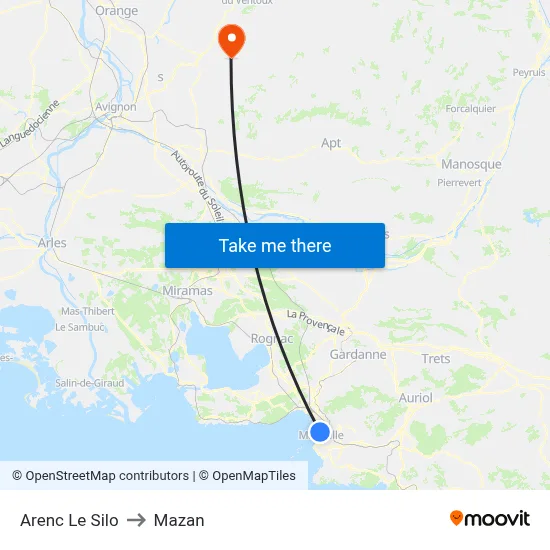 Arenc Le Silo to Mazan map