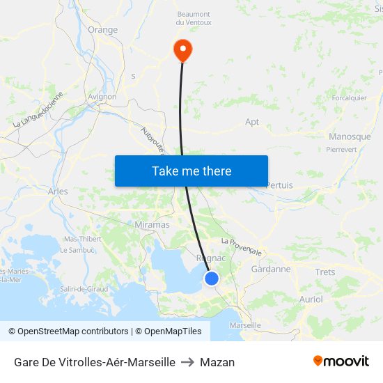 Gare De Vitrolles-Aér-Marseille to Mazan map