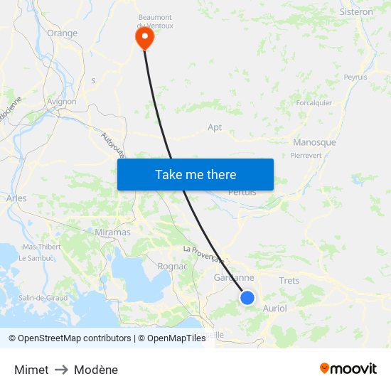 Mimet to Modène map