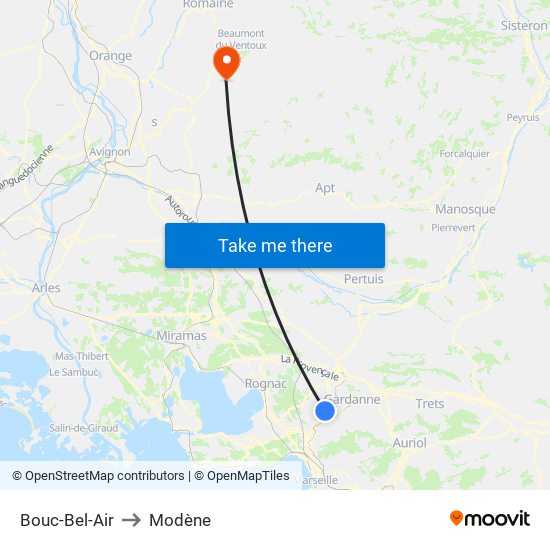 Bouc-Bel-Air to Modène map