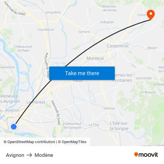 Avignon to Modène map