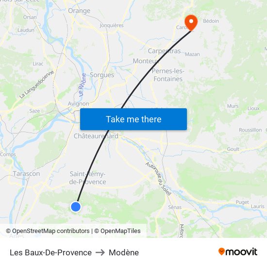 Les Baux-De-Provence to Modène map
