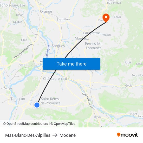 Mas-Blanc-Des-Alpilles to Modène map