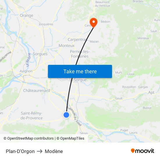 Plan-D'Orgon to Modène map