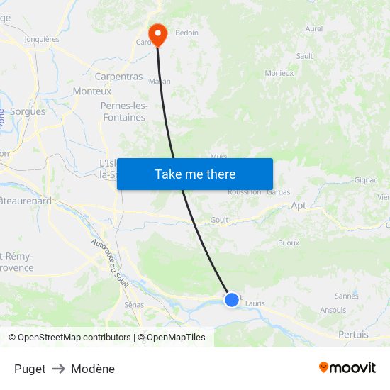 Puget to Modène map